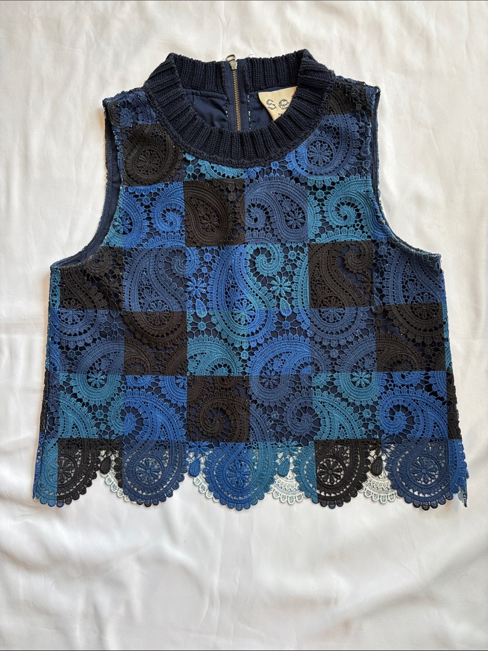 Sea New York- Sleeveless Lace Knit Top in Navy & Black